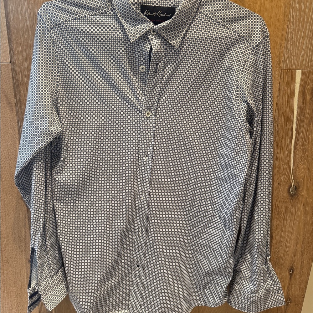 Robert Graham Casual Dress Shirt - Navy and White Patterned